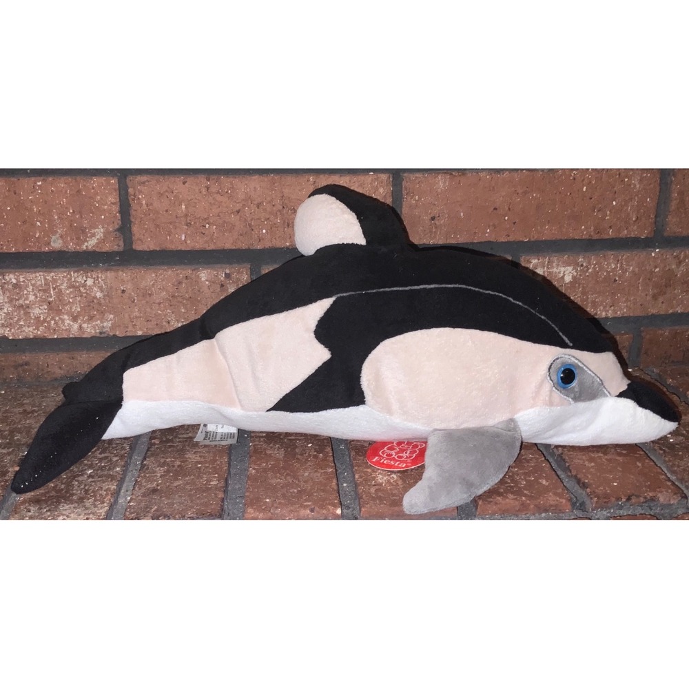 Fiesta Pacific White Sided Dolphin Stuffed Animal Black White Blue Eyes 16 Inch - Picture 4 of 4